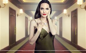 Angelina Jolie`s alluring pose in olive color dress